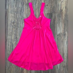 Vtg Claudia Phillips Hot Pink Slip Dress Nightgown Lg Babydoll Lace Cutouts Bow